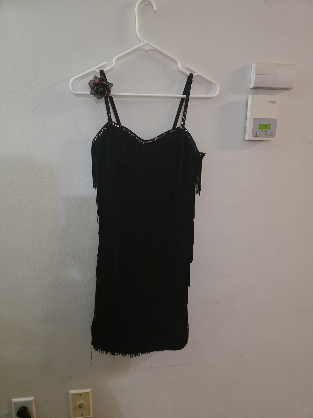 Black Fringe Slip Dress with Spaghetti Straps